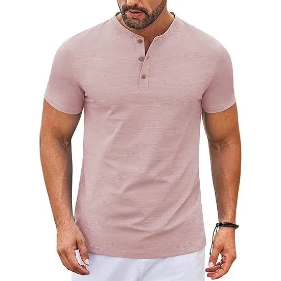 Men's Casual Print Shirt Short Sleeve Three Button Stand Collar Cleanfit PU Leather Nine Points Sleeve Length Summer Fashion