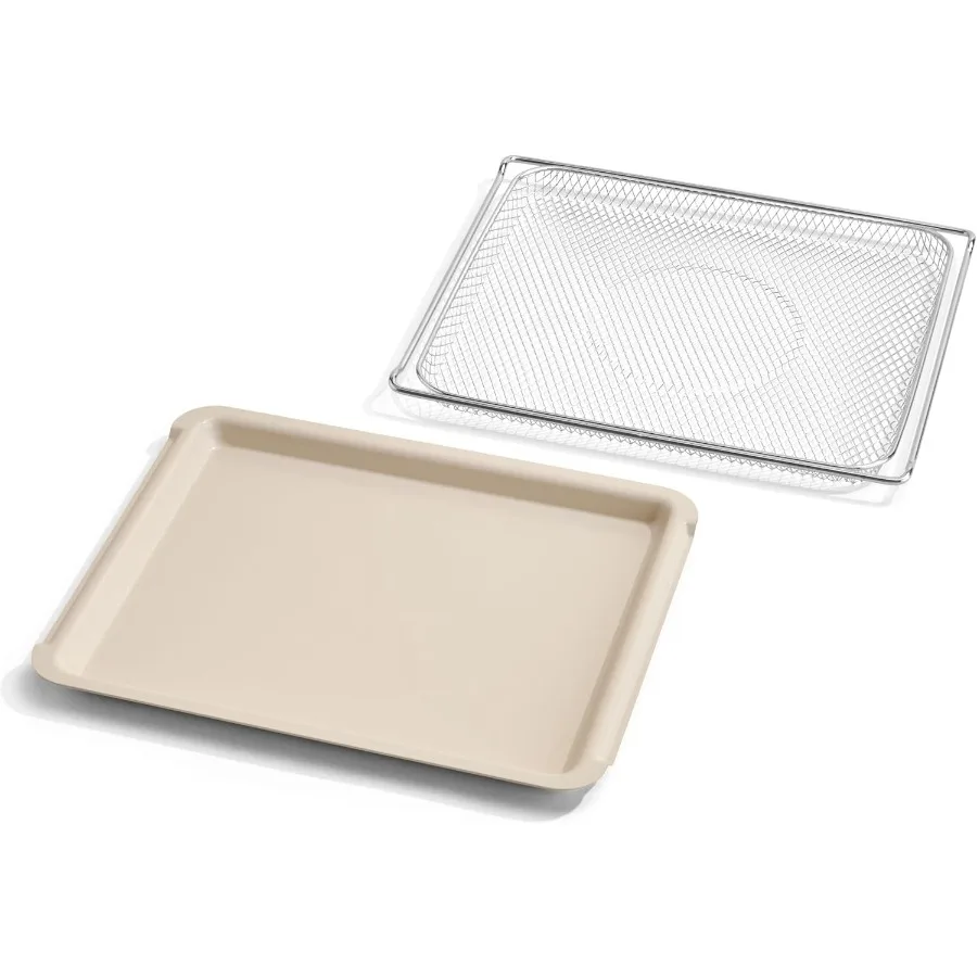 2-Piece Wonder Oven Pro Essentials Kit: Ceramic Nonstick Bake Pan + Open-Mesh Air Fry Basket for Crispier Cooking & Doubled Capacity