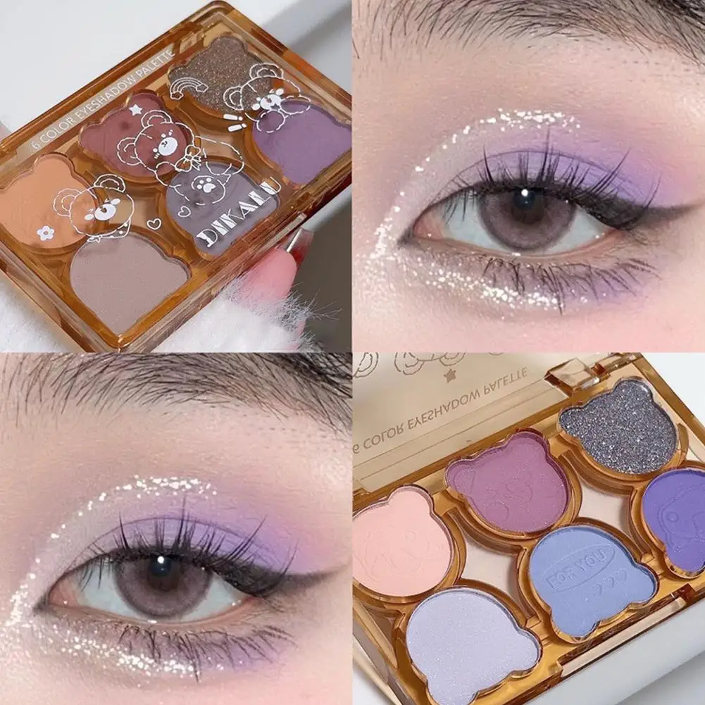 6-color Eyeshadow Plate Bear Shiny Matte Eye Shadow Advanced Goddess Makeup Waterproof Shadow Eye Feeling Cosmetics Eye X6i8