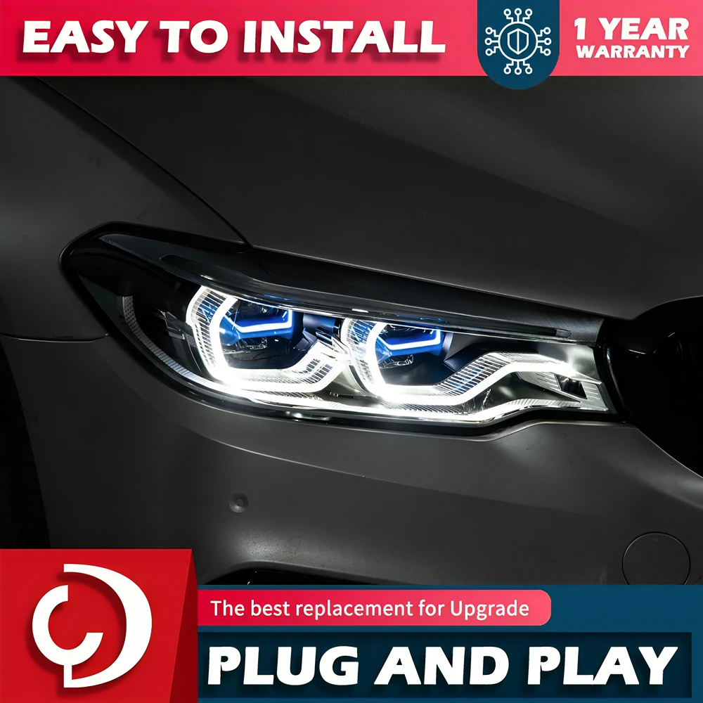 

AKD 2 шт. фары для BMW G30, светодиодные фары, линзы проектора 2017-2020 525i 530i 535i 540i, фара DRL, сигнал, автоаксессуары