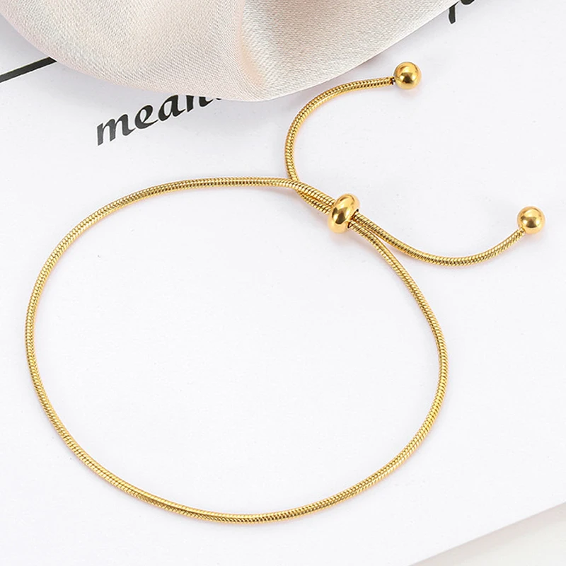 Minimalist Stainless Steel Snake Chain Bracelet for Women Girls Gold Color Adjustable Bracelet Simple Snake Bone Chain Bracelets