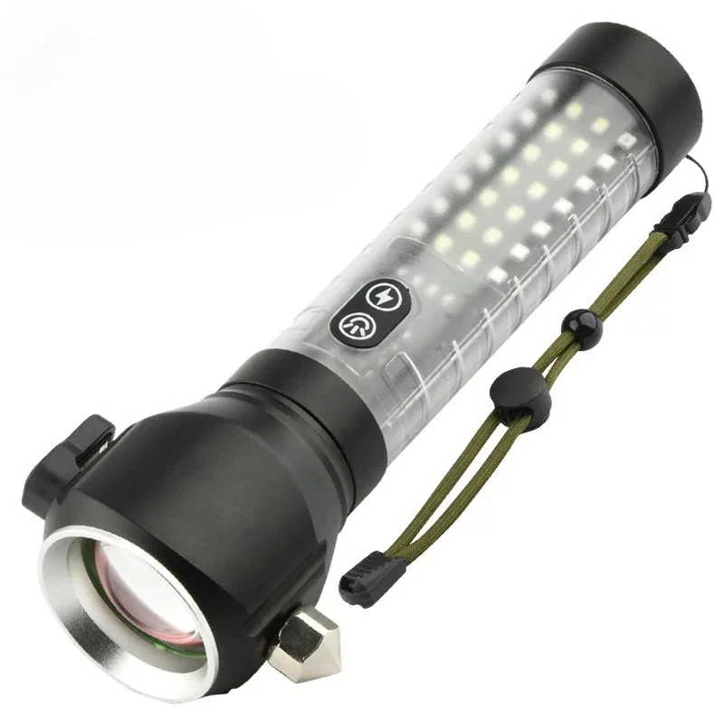 

Multifunctional white laser fluorescent penetrating cannon alloy flashlight input Type-C telescopic zoom strong light