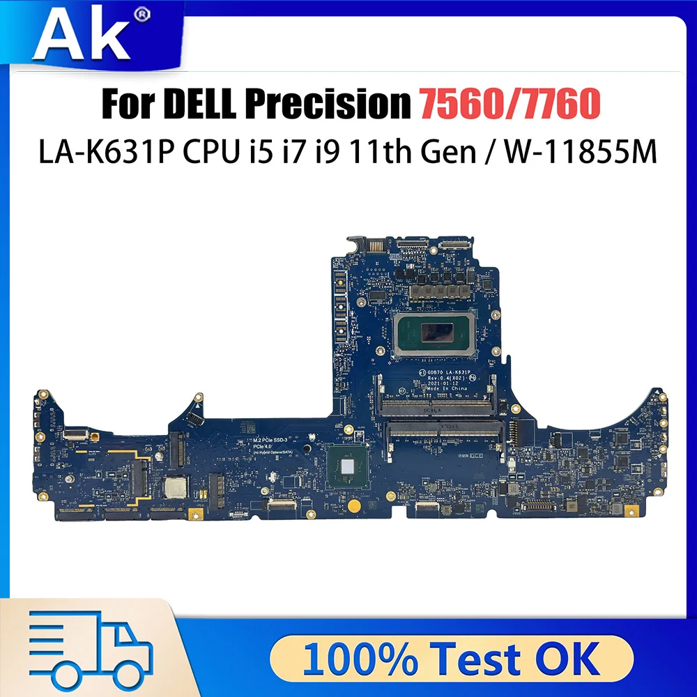 LA-K631P Laptop Motherboard For Dell Precision 7560 7760 Mainboard With i9-11950H CPU 0G01WF 0H3D01 0KCD5R 086PC6