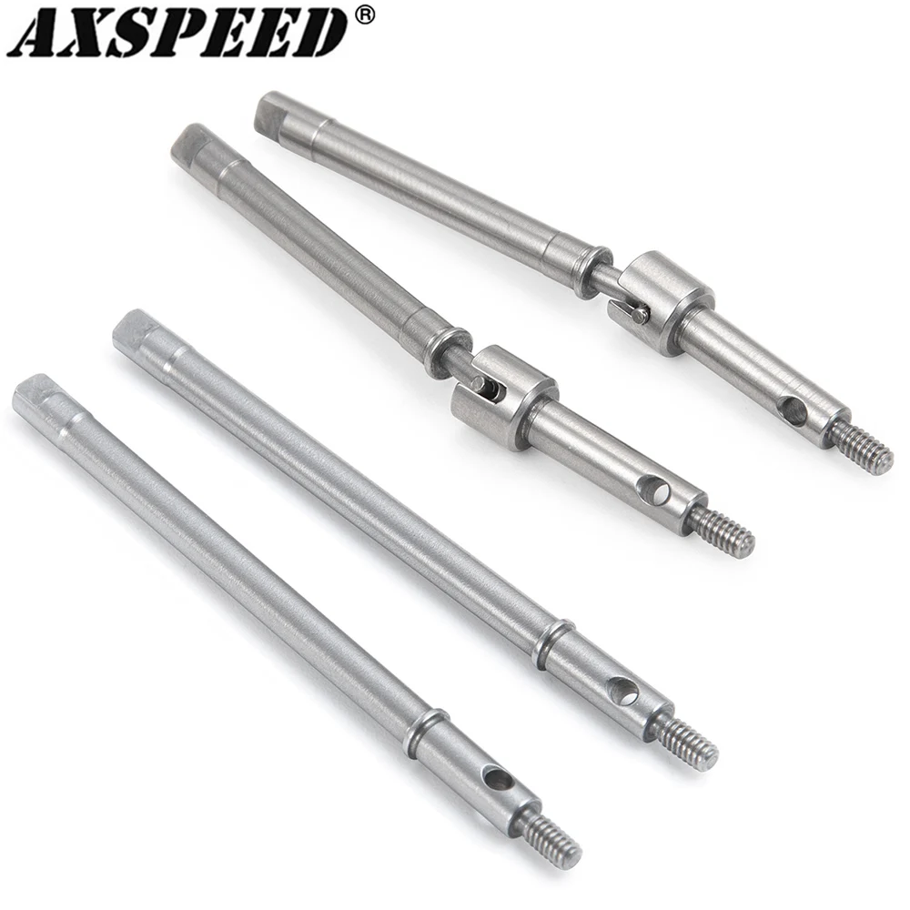 AXSPEED 2Pcs Stainless Steel CVD Driveshaft Front Rear Axle Set for 1/24 RC Crawler Car Axial SCX24 All Series Gladiator Bronco