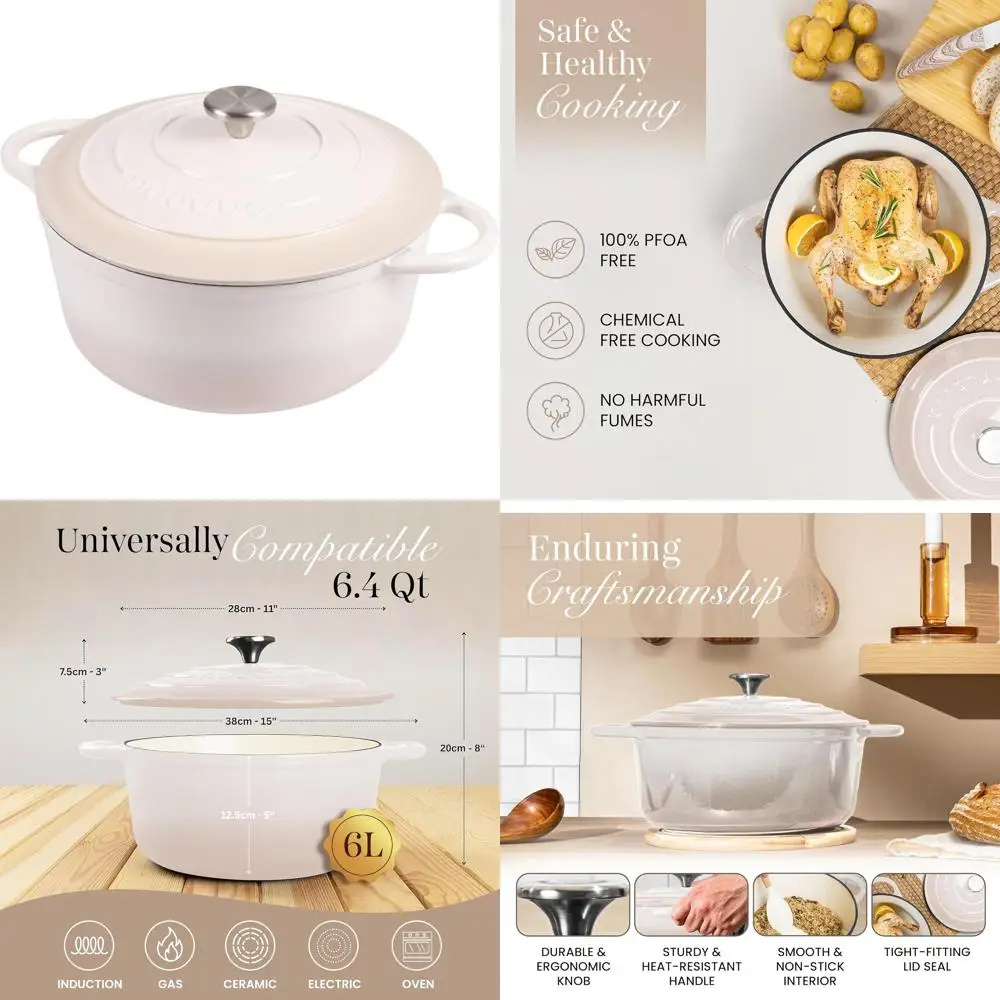 

Эмалированная чугунная голландская духовка с антипригарным покрытием, 6,4 литра, сверхмощная духовка, безопасная до 500 ° F, идеально подходит для выпечки и запекания, длительный срок службы