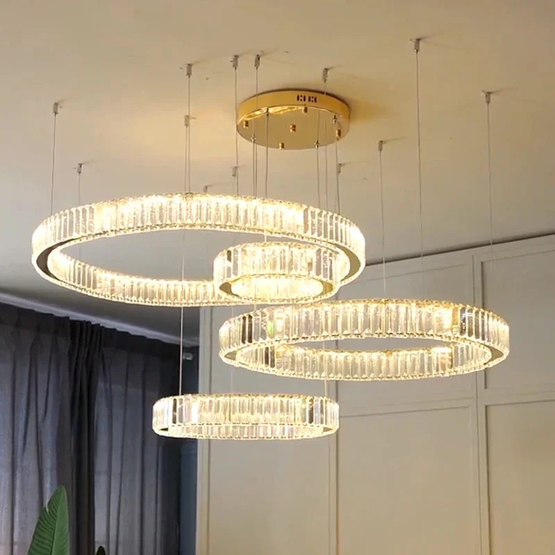 Luxury Crystal LED Pendant Lights Home Villa Living Room Dimmable Lighting Ceiling Chandelier Lamps  Lustre Decoration Fixtures