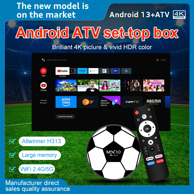 MX10 Z1 Smart TV Box Android 13 RK3228A Quad Core 2GB RAM 16GB ROM WiFi6 BT5.4 4K HDR Home Streaming Media Player
