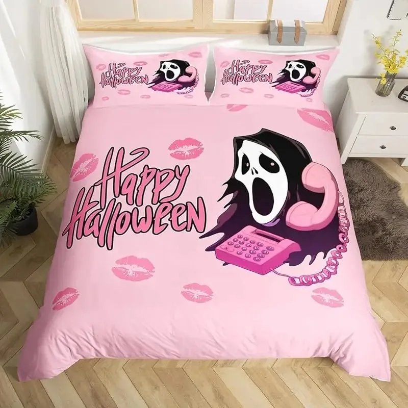 3d-print-halloween-bedding-set-2-3-piece-pink-cartoon-skeleton-duvet-set-funny-horror-ghost