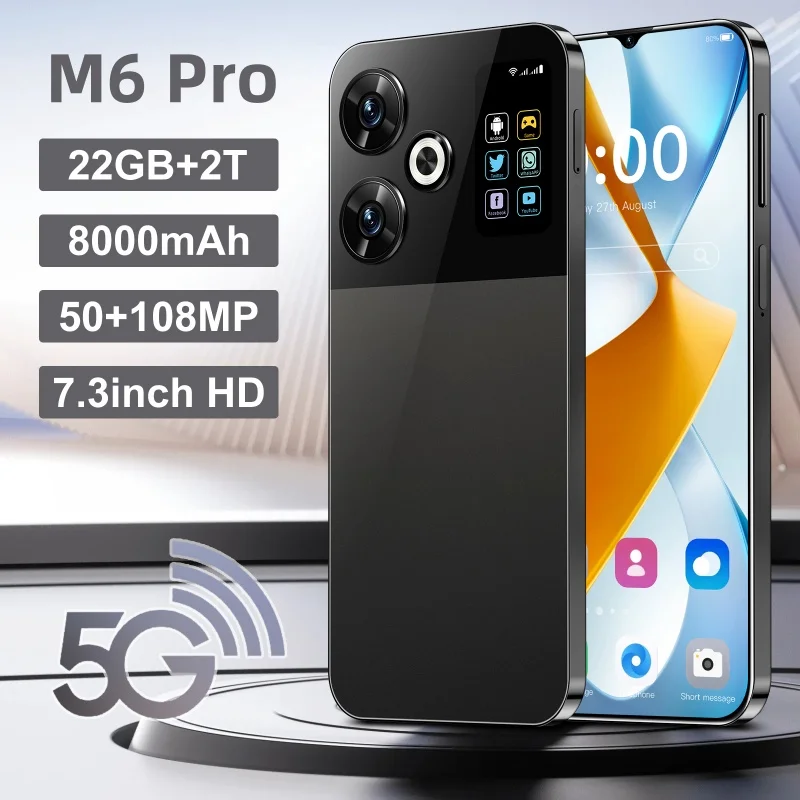 

2025 New M6 Pro Smart phone 7.3 inch Full Screen 4G/5G Cell Phone 22TB+2TB 8000mAh Mobile Phones Global Version Celulares PK S25