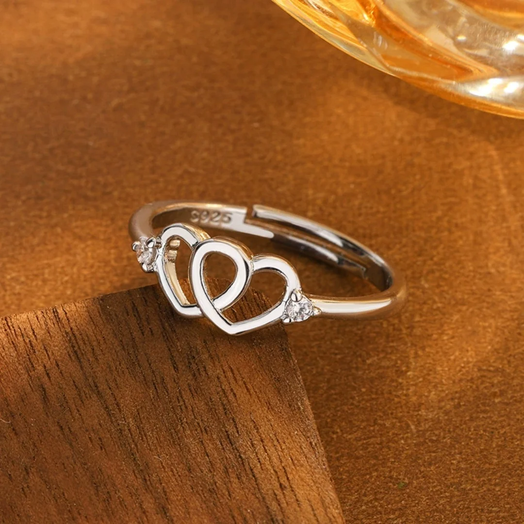 Uini-Tail hot new 925 sterling silver small fresh sweet double heart ring creative hollow design fashion tide flow jewelry ED524