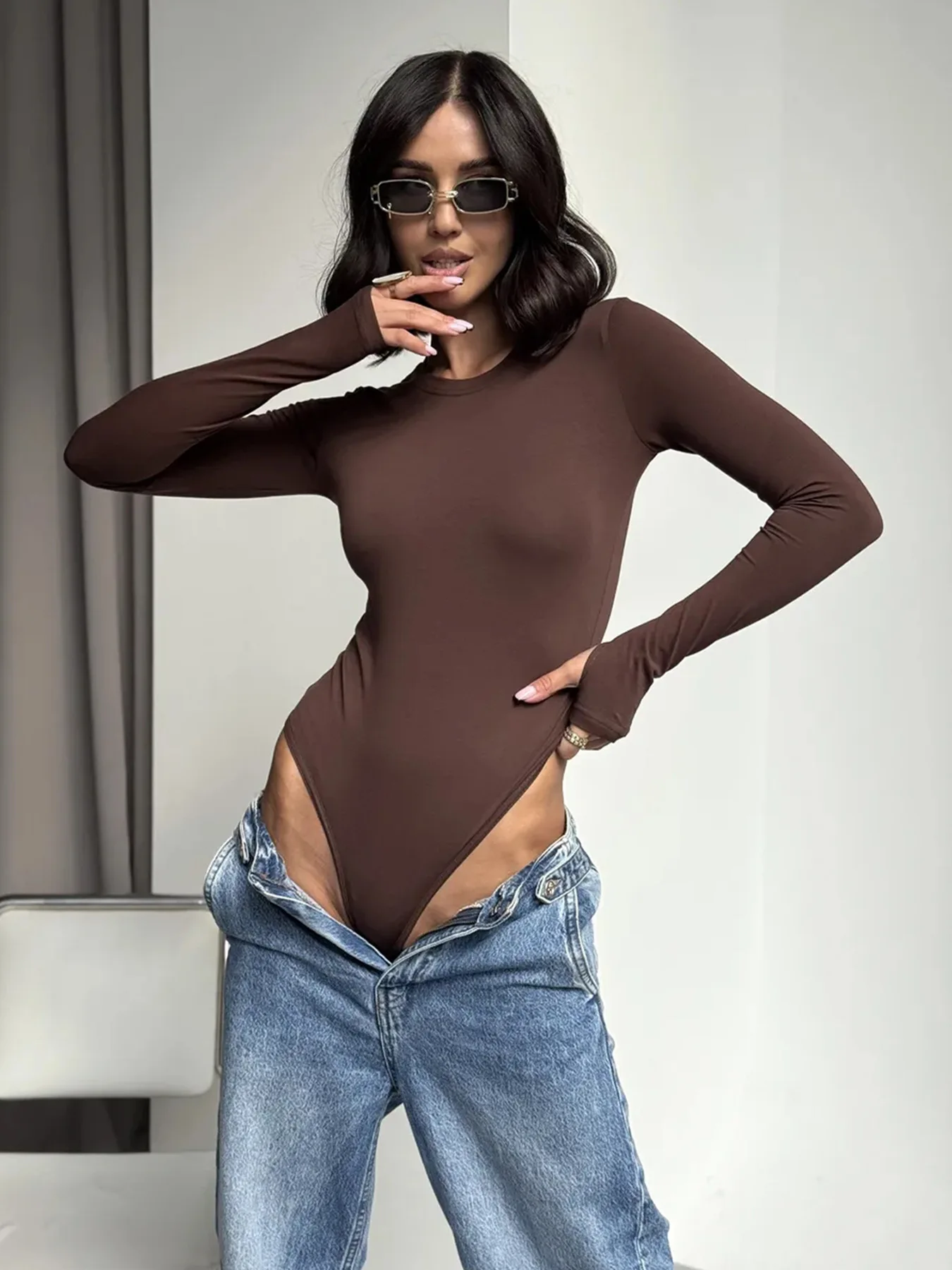 Gtpdpllt Sexy Long Sleeve Bodysuit Rompers Solid Color Bodycon Clubwear Party Body Women Outfits Autumn Basic Tops