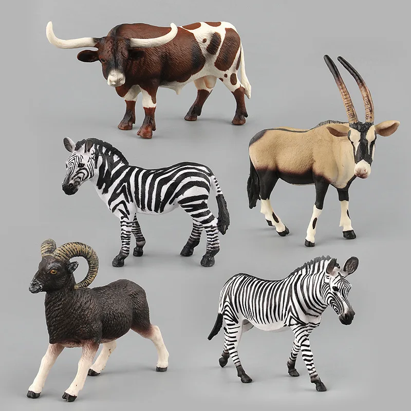 12CM Simulation Wildlife Park African Animals Model Toy Longhorn Bull Zebra  Antilope Action Figures Kids Early Learning Toys