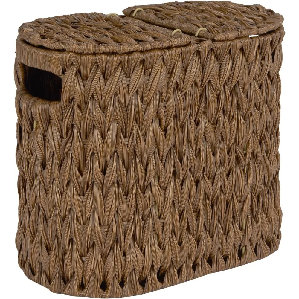 

Double-Lid Toilet Paper Basket - Waterproof Freestanding Tissue Holder for Bathroom Storage, Holds 4 Rolls