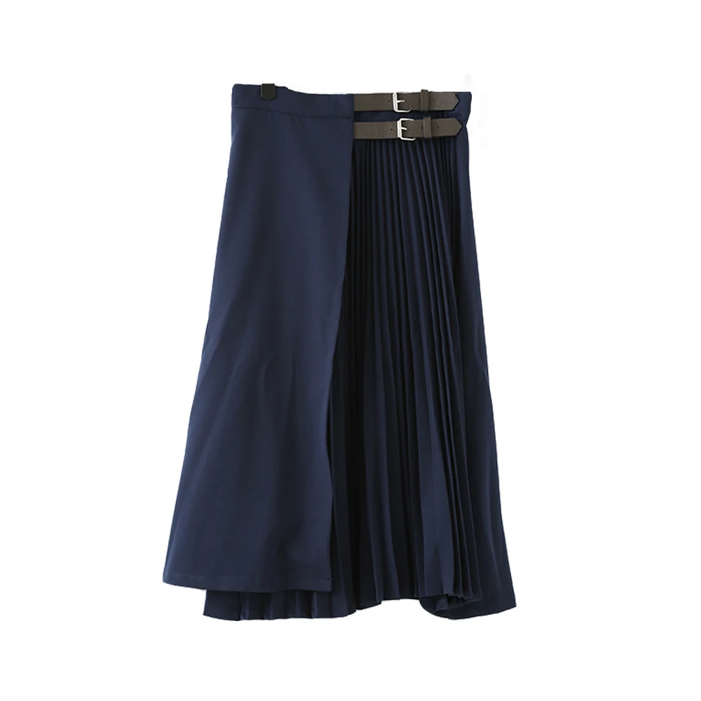 Women\'s Vintage High Waist Pleated Skirt Irregular Sashes Female Casual Skirts Mid Calf Autumn Winter New