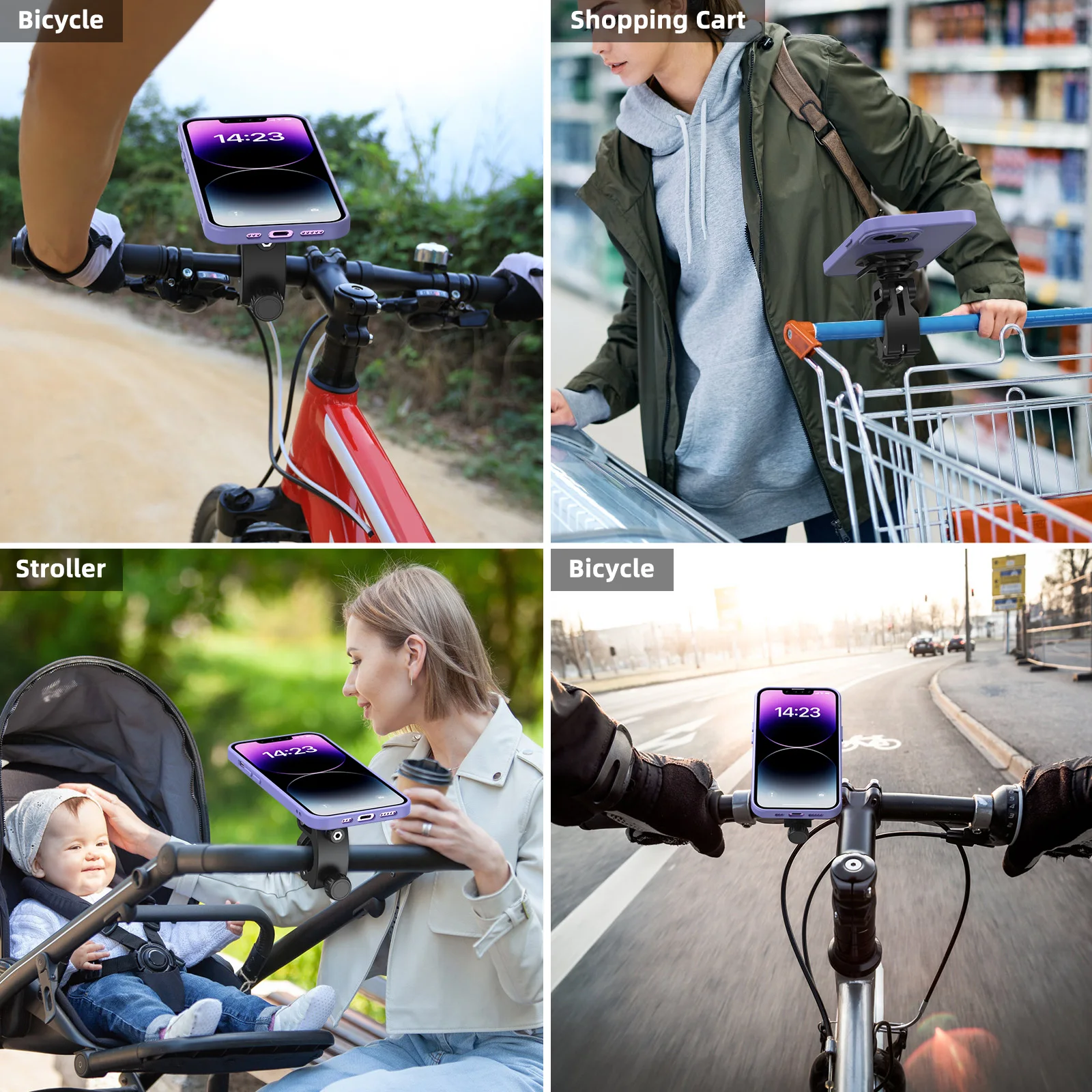 Neuer stoßfester Telefonhalter mit Rückspiegel für Motorradlenker 360° °   Drehbarer Griff, Sicherheitsschloss, Ständer, Unterstützung für Fahrrad, Roller