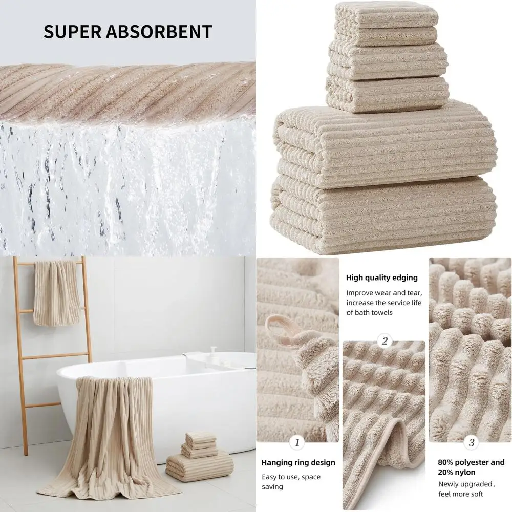 

6-Piece Ultra Soft Microfiber Bath Towel Set, 40x80 Large Size, Quick Dry, Highly Absorbent, Ideal for Spa, Gym, Hotel, Yoga (Be