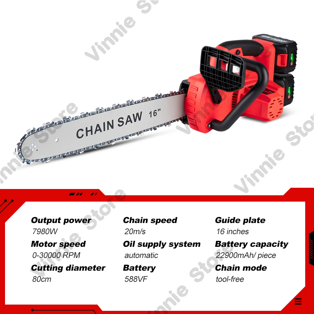 16Inch Brushless Electric Chainsaw 7980W Cordless Portable Battery Saw Gardening Power Tools For 21V 18V Battery