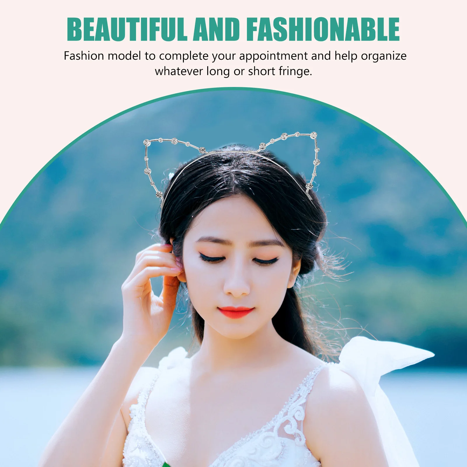 

Cat Ears Headband Rhinestone Metal 185x158CM Size Women Girls Masquerade Ball Costume Party Prom Hair Hoop