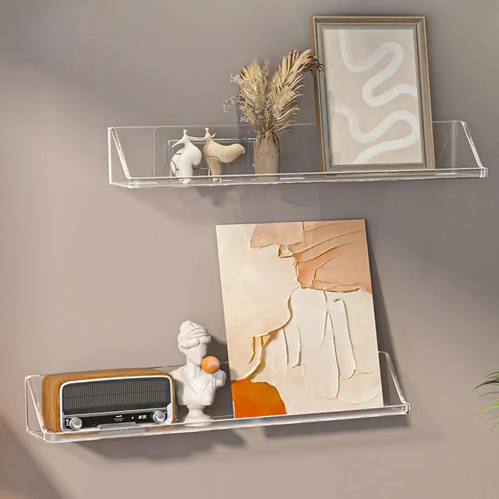 Bedroom Wall Shelf Transparent Floating Wall Shelf Self-adhesive Bookshelf Organizer Thick Display Stand for Bathroom Room Decor