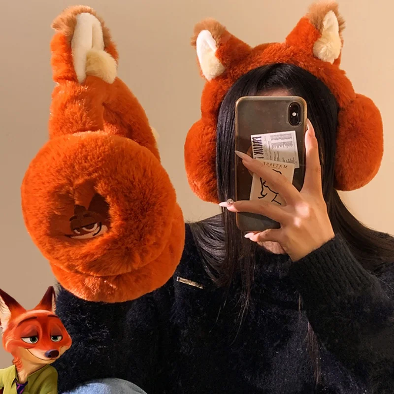 Winter New Zootopia Plush Cute Earmuffs Cartoon Nick Wilde Fox Ears Earmuffs Judy Foldable Warm Windproof  Cute Cartoon Gifts