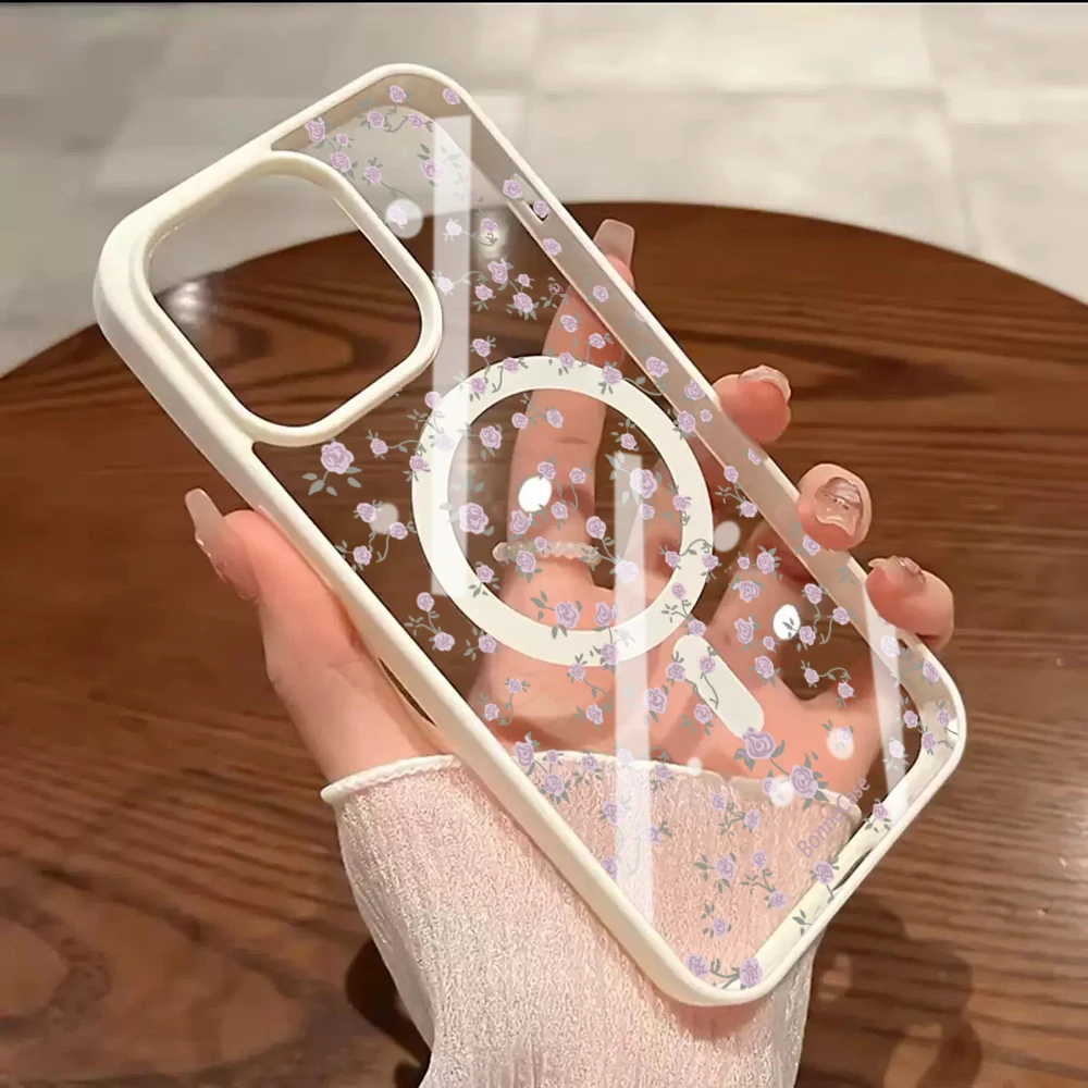 Floral Aesthetics Transparente Hülle für Magsafe iPhone 16 Pro Max 17 15 14 11 13 12 ProMax Plus Hüllen Drop Wireless Charging TPU Fundas – Detail 1