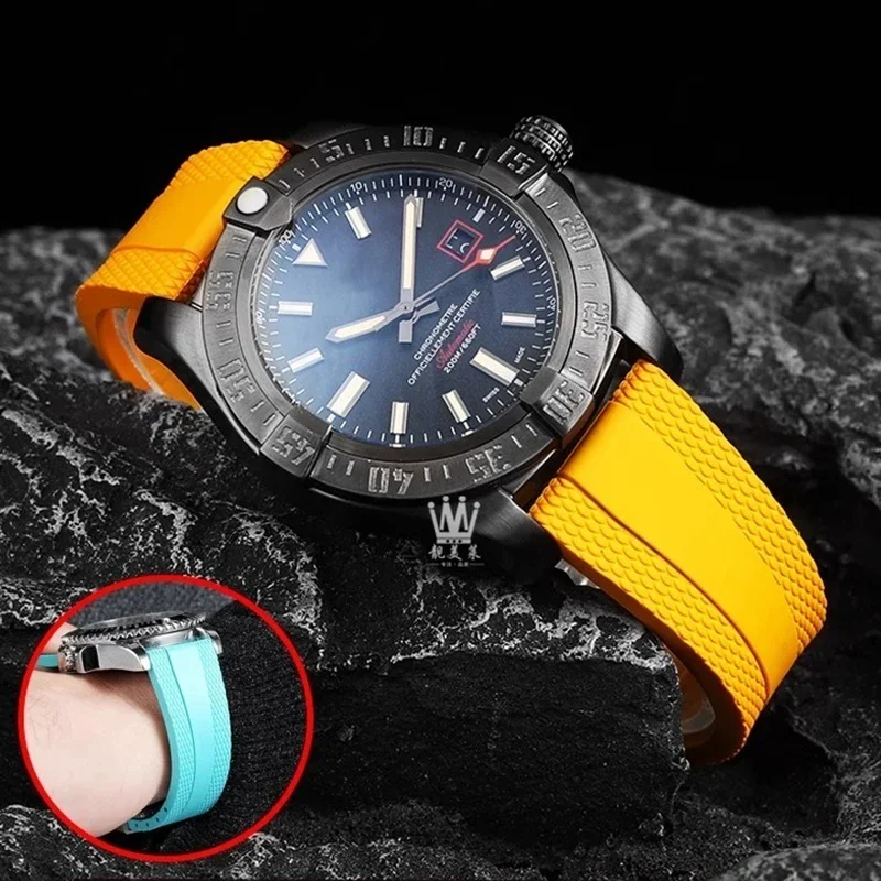 For Breitling Watch Avengers Soft Rubber Strap B01 A17376211 New Super Ocean Watch Band Folding Buckle Wristband 22x18mm