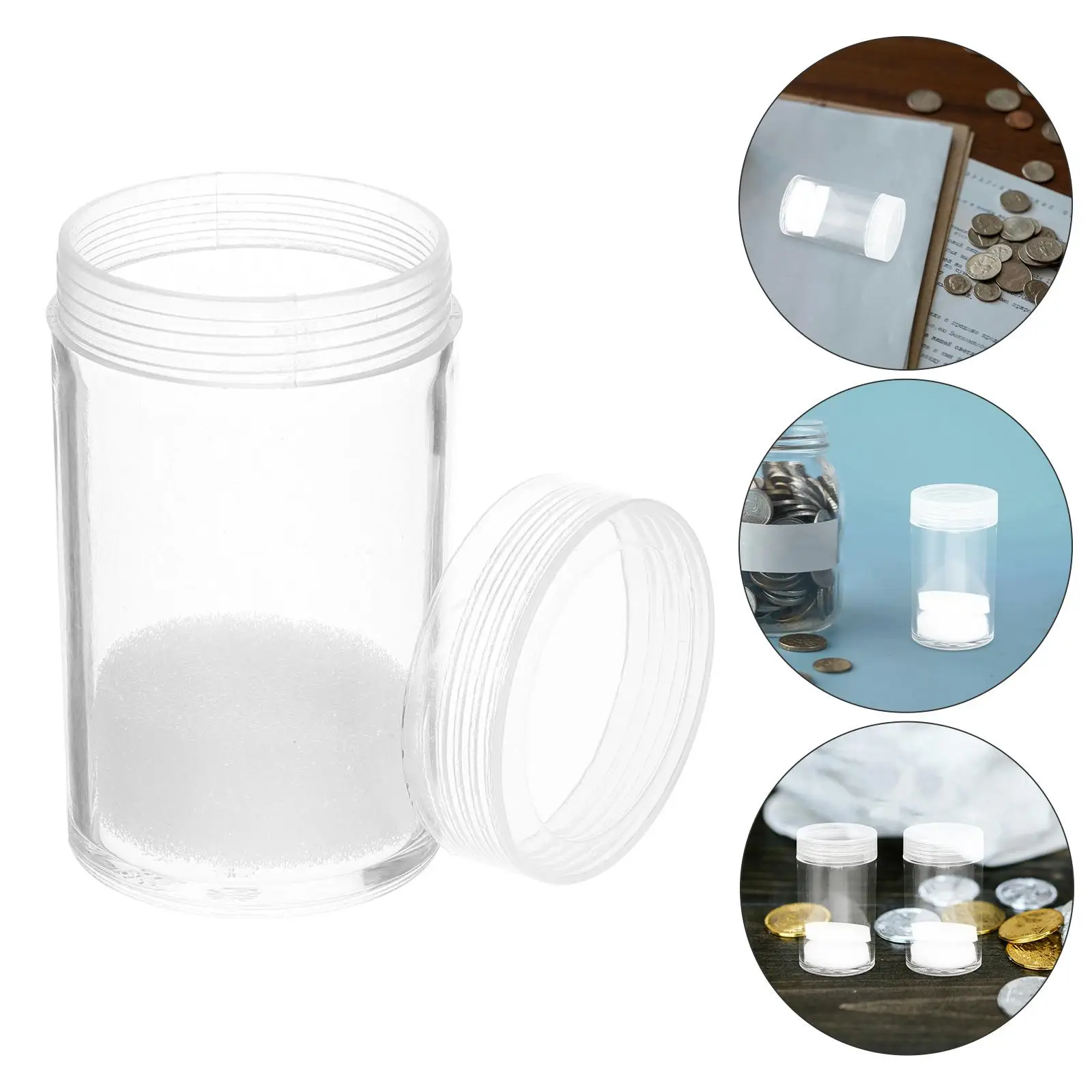 10 Pcs Coin Storage Bucket Tube Container Seal Plastic Holders Transparent Tubes Caps Mini Stationery Supplies Airtight Storage