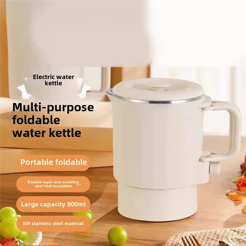 

ABKY-Stainless Steel Mini Kettle Portable Folding Travel Electric Water Kettle Household Kettle Easy Storage US