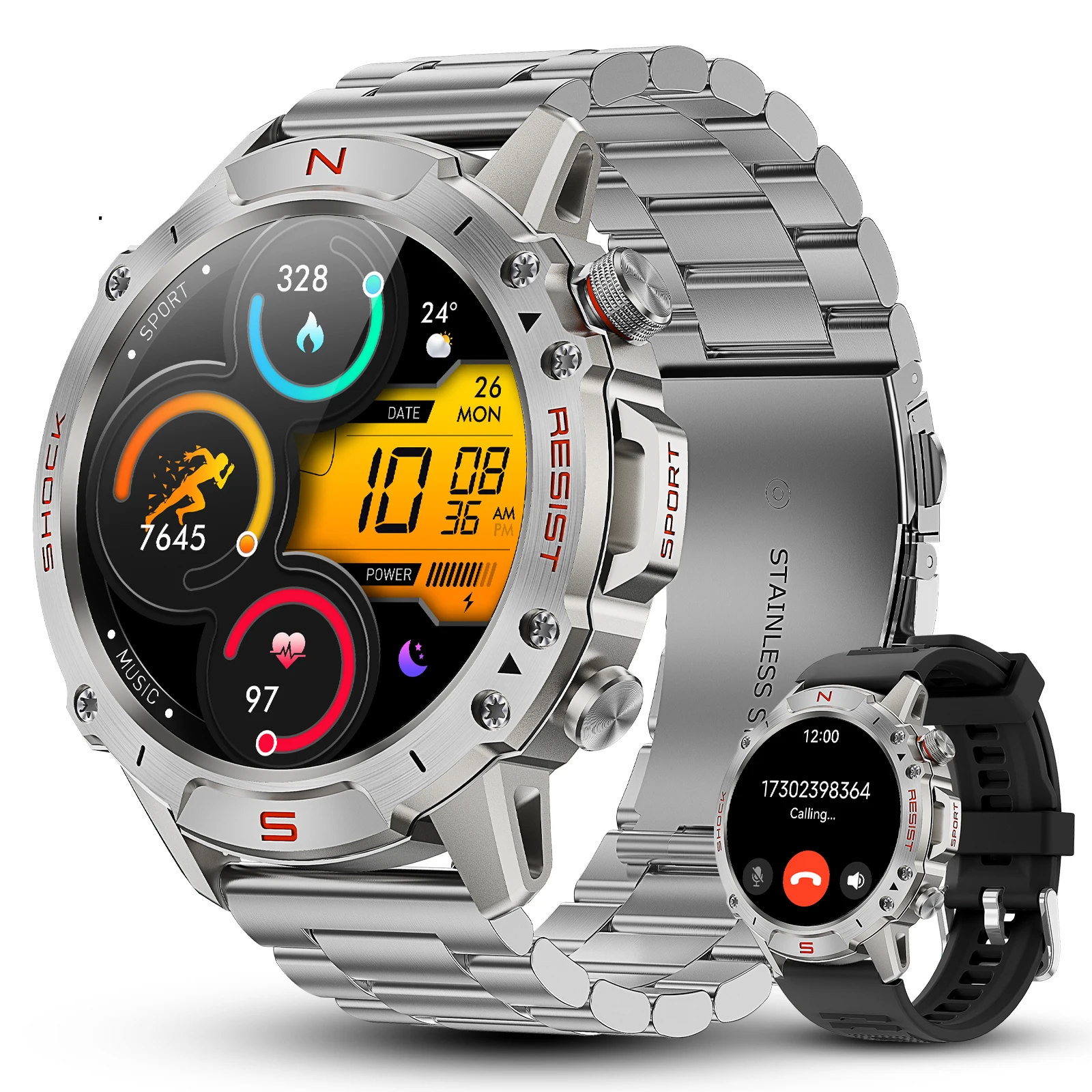 

Military Rugged Smart Watch for Men,2025 High-end Round AMOLED Bluetooth Call Smartwatch,Waterproof for Swimming,for Android IOS