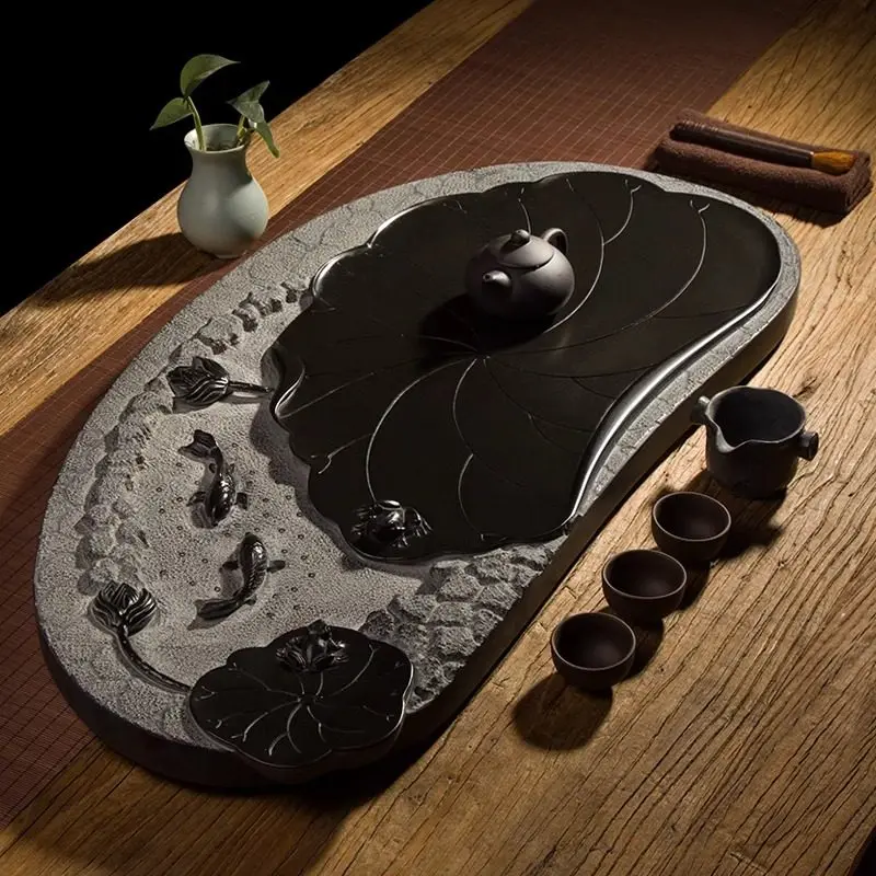 Stone Marble Tea Tray Irregular Vintage Drainage Chinese Coasters Hospitality Tea Tray Serving Pot Bandejas Home Decorationgs