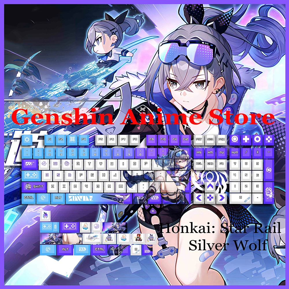 Honkai: Star Rail Silver Wolf Mechanical Keyboard Key Caps Cosplay Props Axis Side Engraved Keycaps Gaming Tabletop Supplies