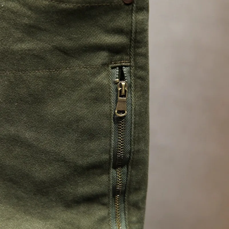 

Y2K autumn fashion new men's jeans washed with nostalgia Elastic slim zipper decoration retro grass green jeans designer high-qu