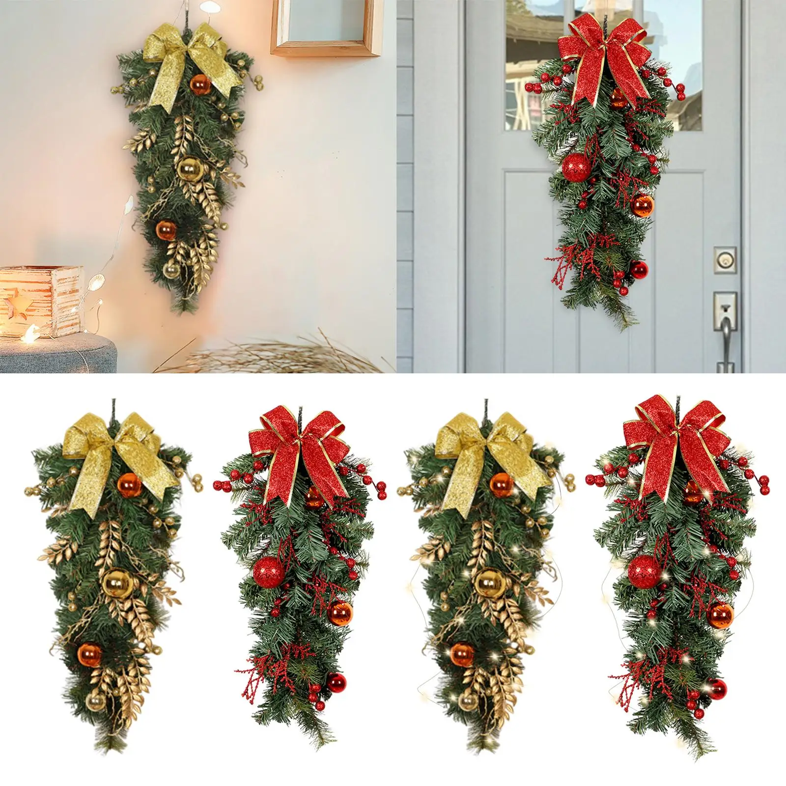 Hanging Christmas Upside Down Tree Simulated Leaves Colored Balls Christmas