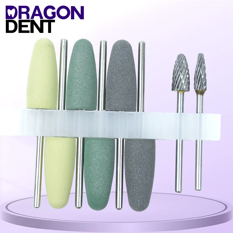 DRAGON DENT 8pcs Dental Resin Base Acrylic Polishing Burs Kit Drill Polisher Rotary TOMENTY Dentist Tool Dental Lab Instrument