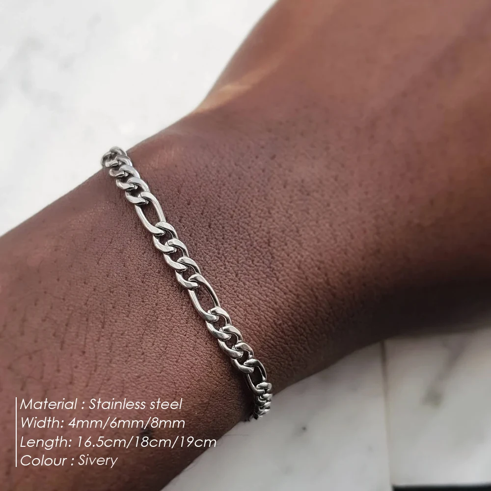 eManco Classic Figaro Chain Bracelet Women Trend For Women Jewelry Silver Color Width 4/6/8MM Stainless Steel Chain Bracelet