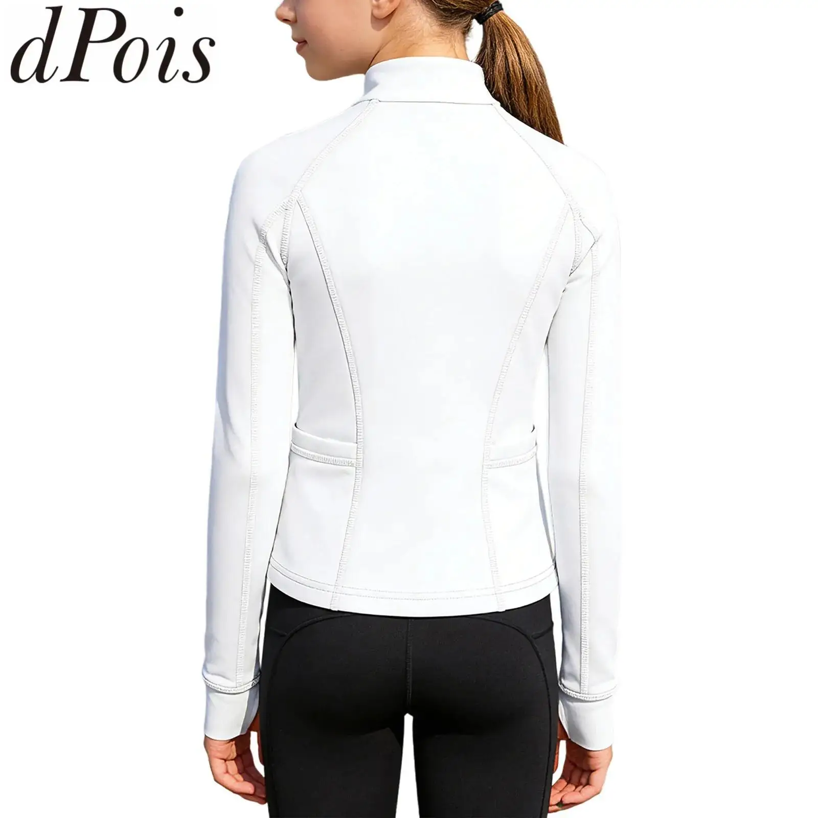 

Kids Girls Horse Riding Pullover Shirts Sports Tops Stand Collar Long Sleeves Thumb Holes Zip-Up Sweatshirt with Pockets