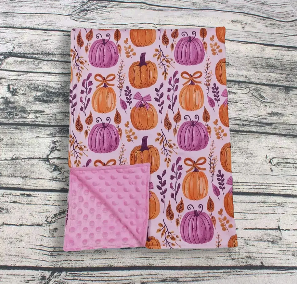 

Wholesale Baby Girl Children Thin Quilt Kids Plaid Bedding FleeceI Toddler Flannel Boutique Bows Pumpkins Fall Girls Blanket