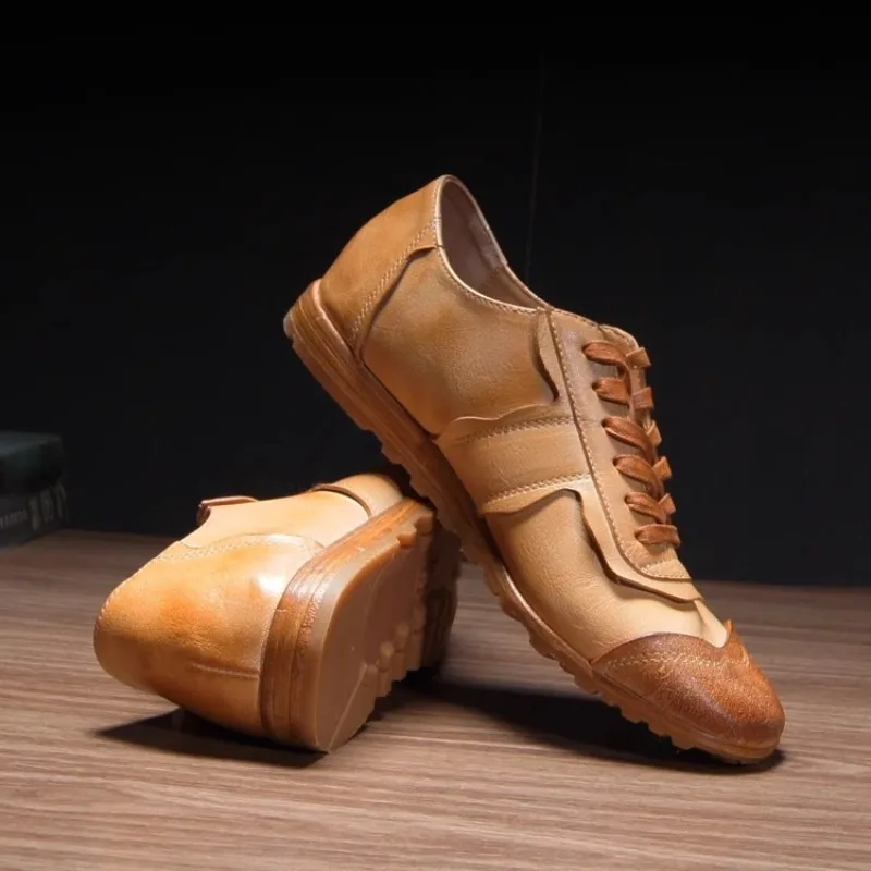 Genuine Leather Trainers Men Comfortable Outdoor Sneakers Handmade Retro Casual Shoes Anti-odor Wear-resistant