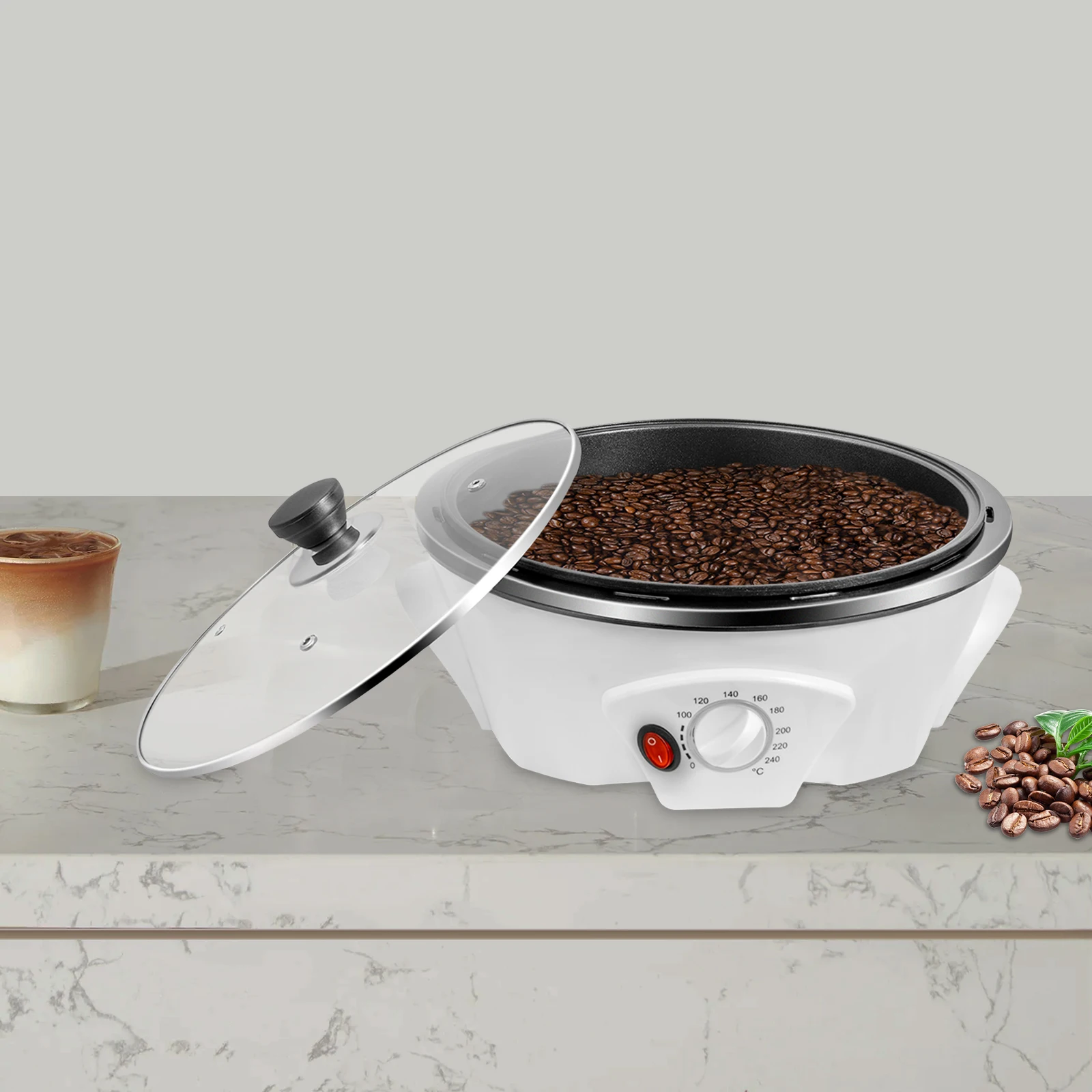 

800W Coffee Roaster 110v Us Plug 1.1lbs Capacity 32-464℉ Pp Glass Non-Stick Suitable For Homes Coffee Shops Milk Tea Shops, Gift