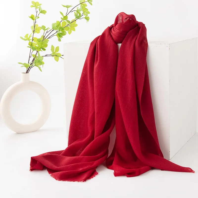 

Dopamine Solid Color Wool Scarf Women's Thin Four Seasons New 100% Cashmere Scarf Warm Neck Dual purpose Tassel Shawl