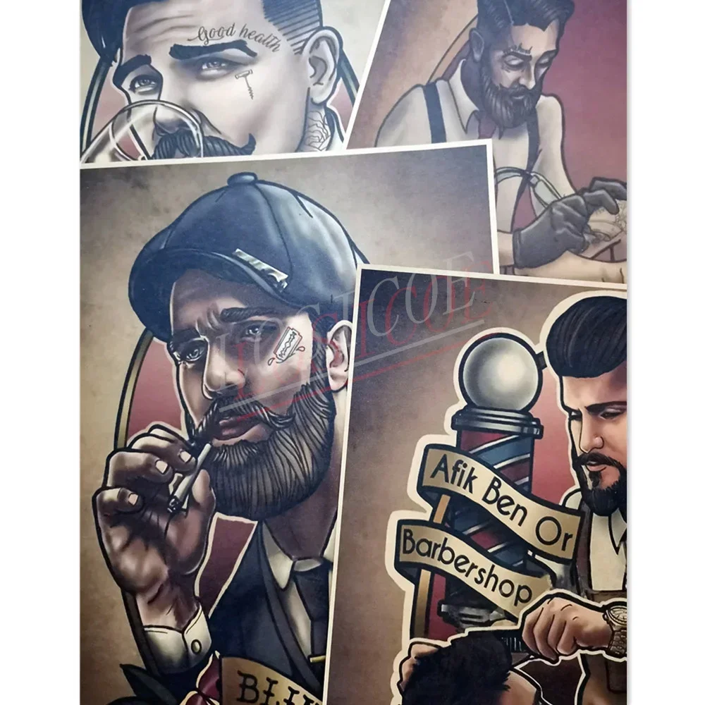 Hair Clipper Old School Tattoo Art Picture Wall Hanging Painting Vintage Kraft Posters and Prints Wall Chart Wall Decor Drawing