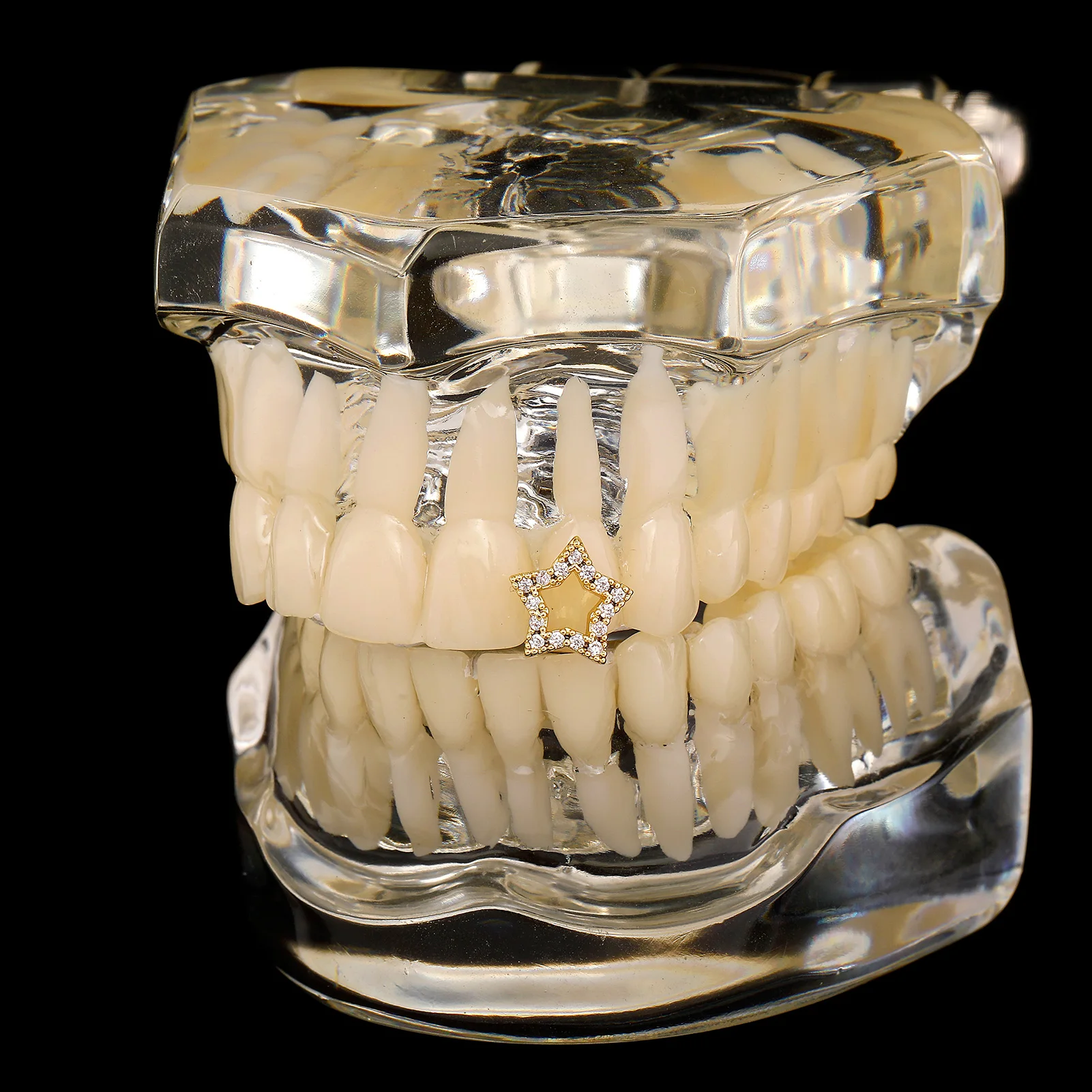 Iced Out Five-Pointed Star Single Teeth Grillz Zircon Tooth Caps Decor Dental Grills For Women Men Punk Jewelry