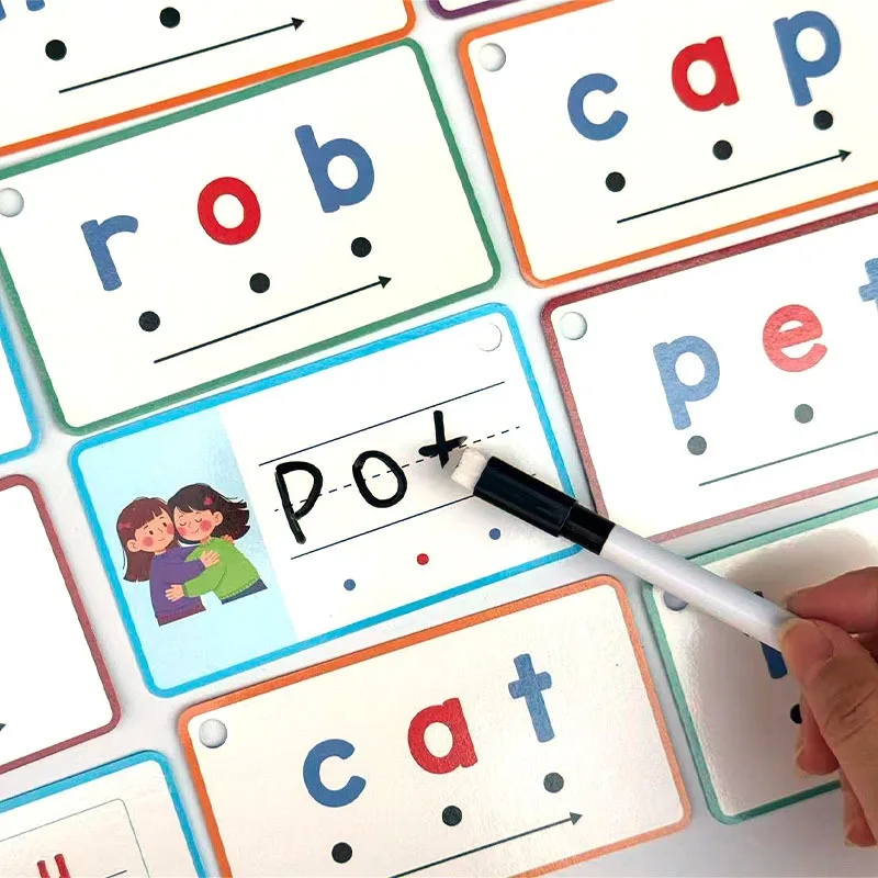 60 Sheets Double-sided CVC Word Recognition Cards Visual Word Handwriting Cards Short Vowel Spelling Flashcards Educational Toy