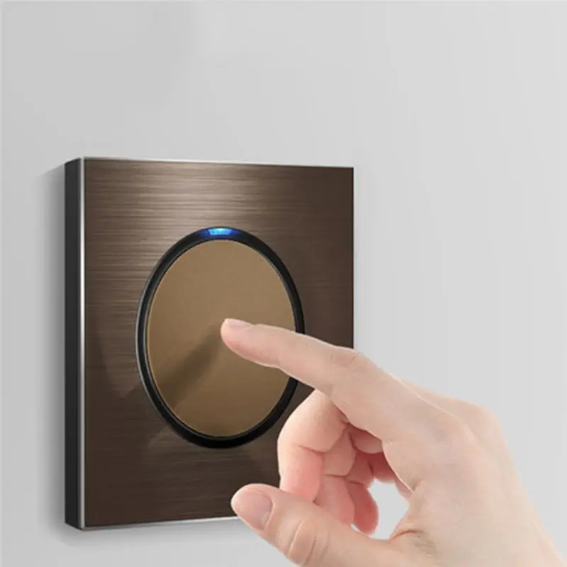 ABWR-Universal Retro Wall Switch With LED Indicator In Brushed Aluminum Coffee Color Light Design 2 Gang 2 Way