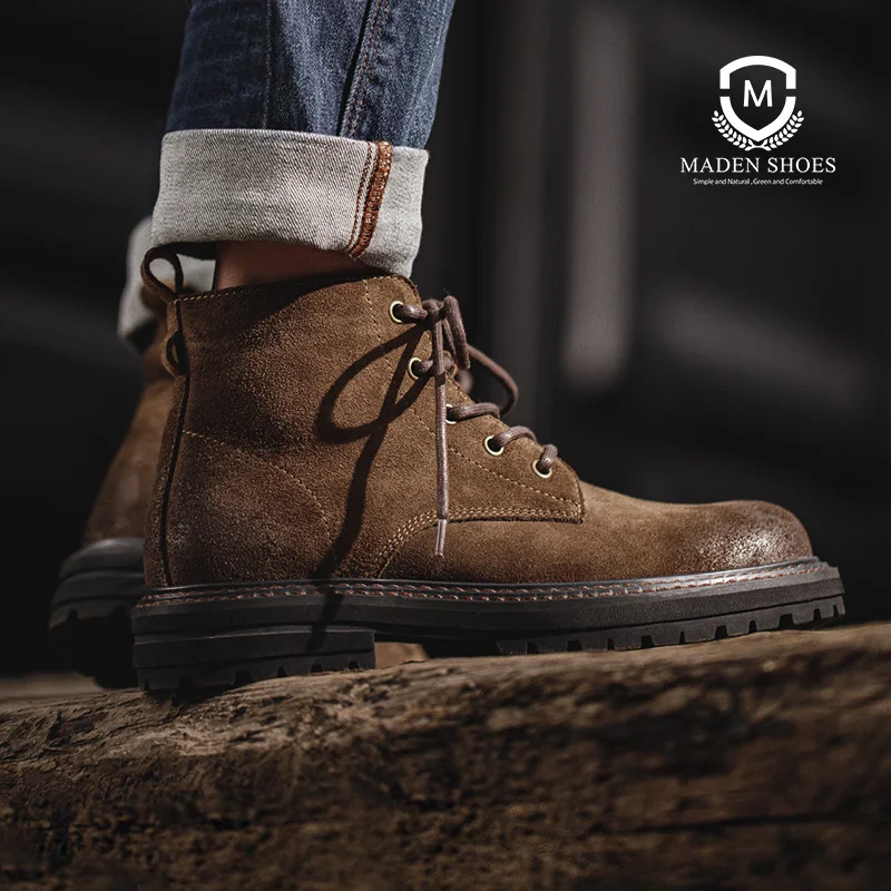 Maden-zapatos Retro de invierno para hombre, botas altas para el desierto, calzado informal Vintage de calle, zapatos de cuero marrón para invierno