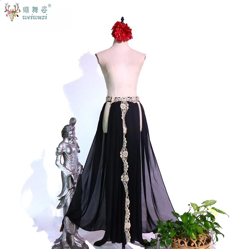 

Новая одежда для танца живота, наряды для соревнований, индивидуальная шифоновая сексуальная юбка с разрезом, восточные индийские танцоры, сценический костюм