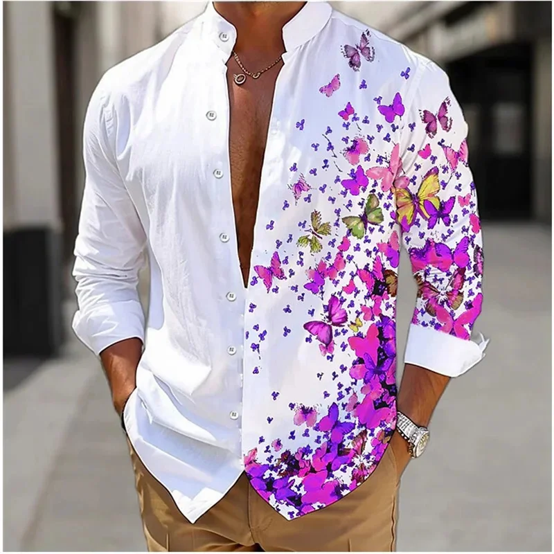 Shirt men's floral soft and comfortable pink, blue-green fashionable casual outdoor street top plus size European size S-5XL