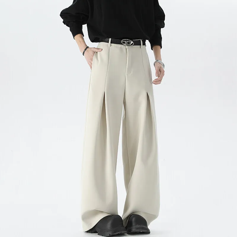 Beige Suit Pants Men Oversized Fashion Society Mens Black Dress Pants Korean Loose Wide Leg Pants Mens Office Formal Trousers