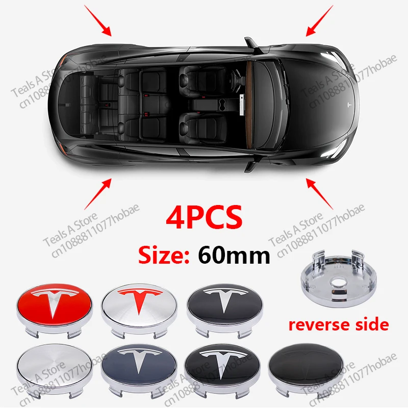 4pcs/set 60mm tesla Car Wheel Center Hub Cap Cover Emblems Sticker Car Logo car styling accessories for Tesla Model 3 Y S X