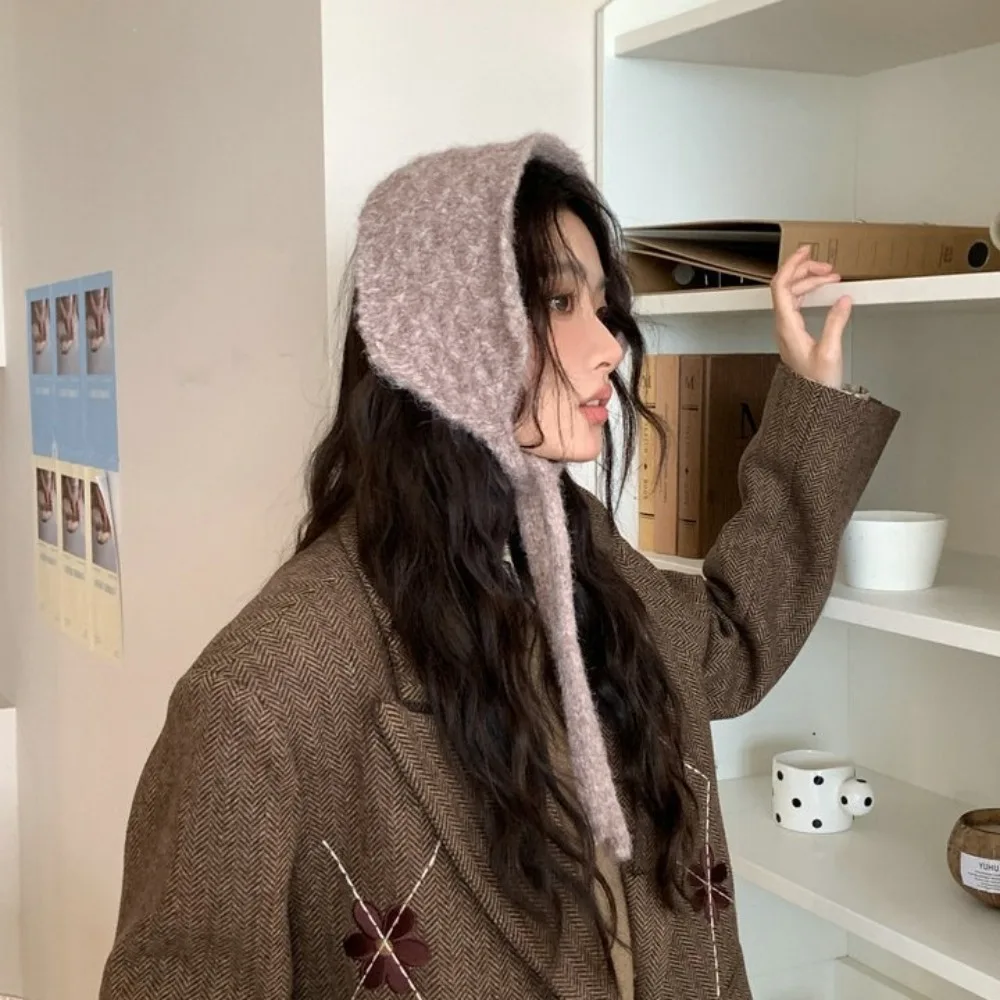 Versatile Ins Style Earmuff Solid Color Knitted Ear Tips Pineapple Pattern Warm Bomber Hats Autumn Winter